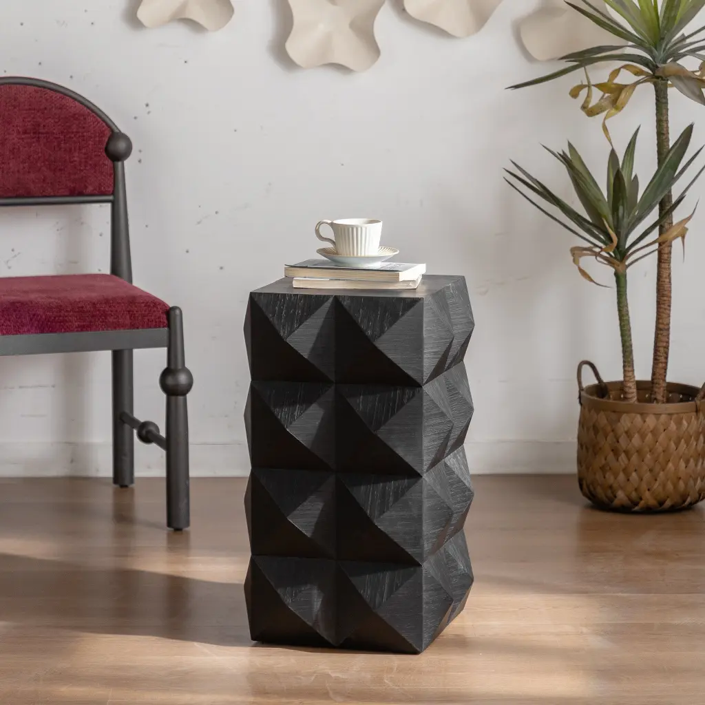 23.62 Inch Retro Side Table Three Dimensional Embossed Pattern Design spribung