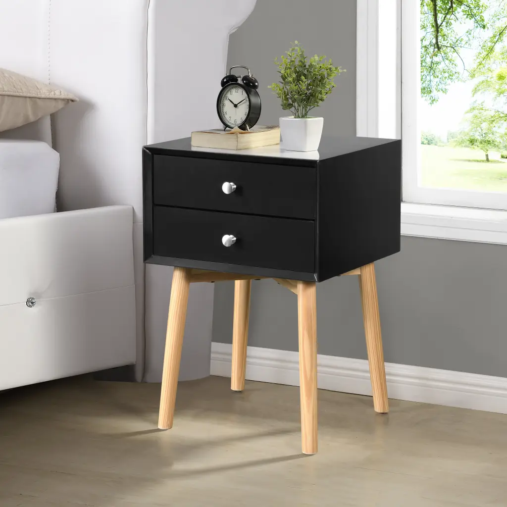 Zfztimber Side Table 2 Drawers and Elastomer Timber Legs Bedroom or Living Room top corporation