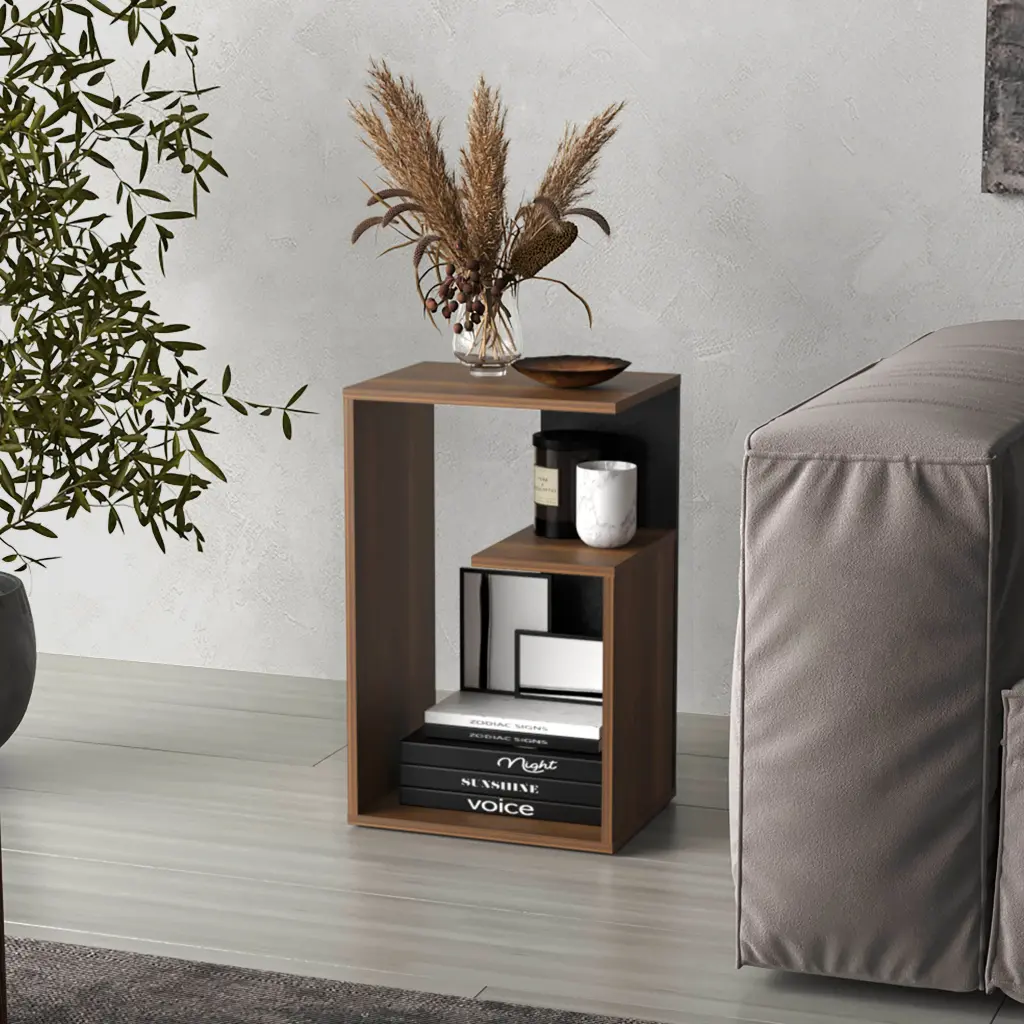 Everet 25 Inch High 3 Tier Shelf Side Table Brown Modern Living Room Furniture tuhome