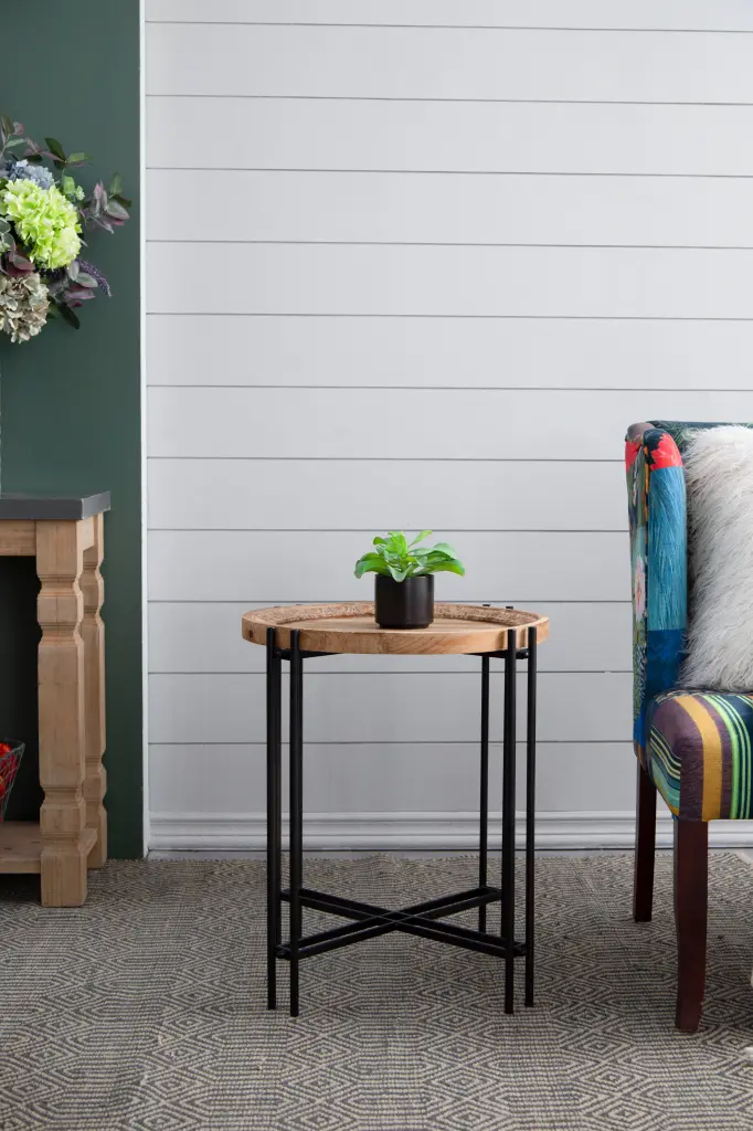 21.5 X 24 Inch Round Side Table Timber Top End Table Living Room w2078