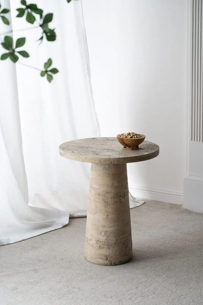 22X22X25.5 Inch Cream Round Side Table Pedestal Base Living Room w2078
