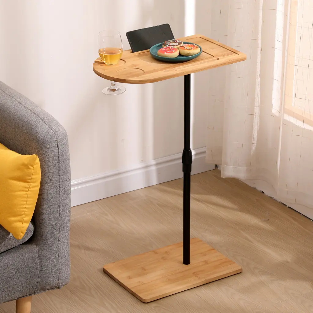 Bamboo Couch Tray Table - Height Adjustable Side Table Sofa yiqiumi furniture