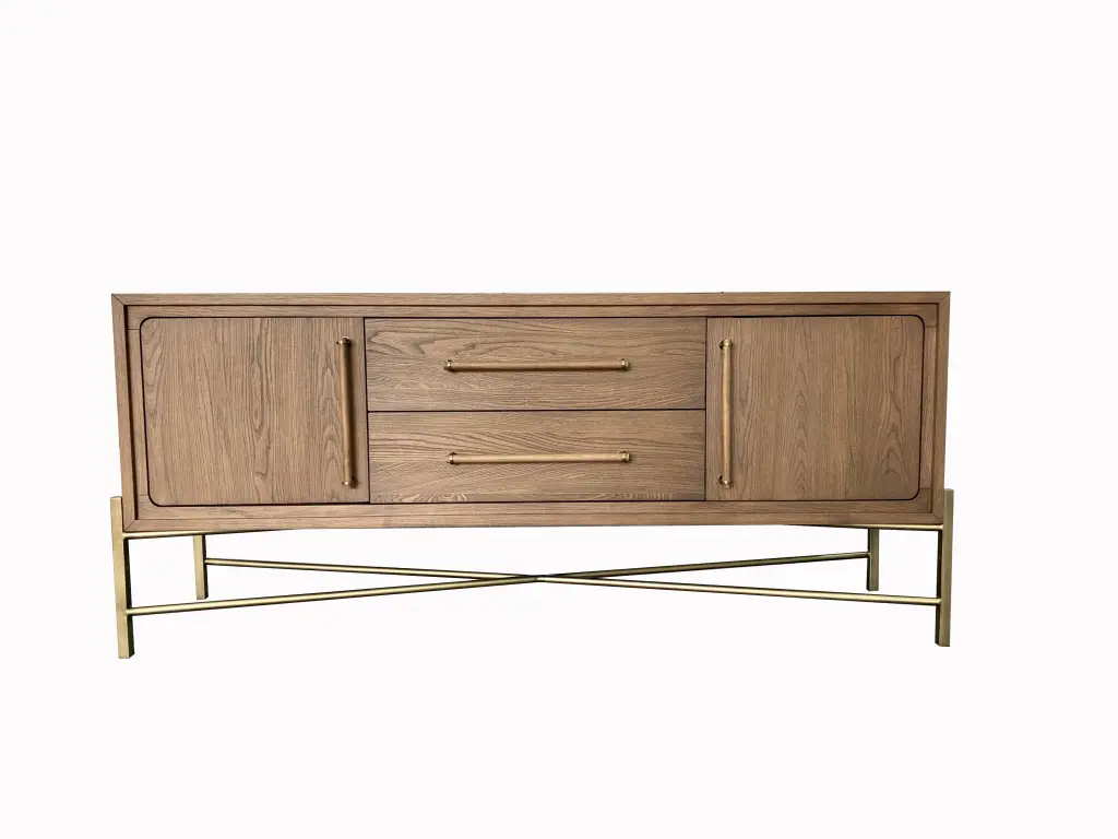 Metal Base Latte Sideboard Light Brown Solid Wood and MDF Living Room ihomefurnishings
