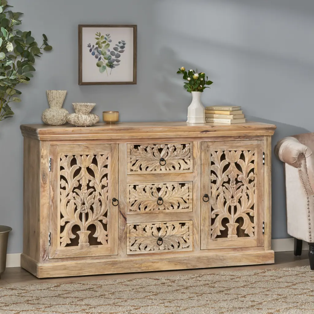 3 Drawer Sideboard Antique White Timber Living Room Storage Cabinet nh-vivalux