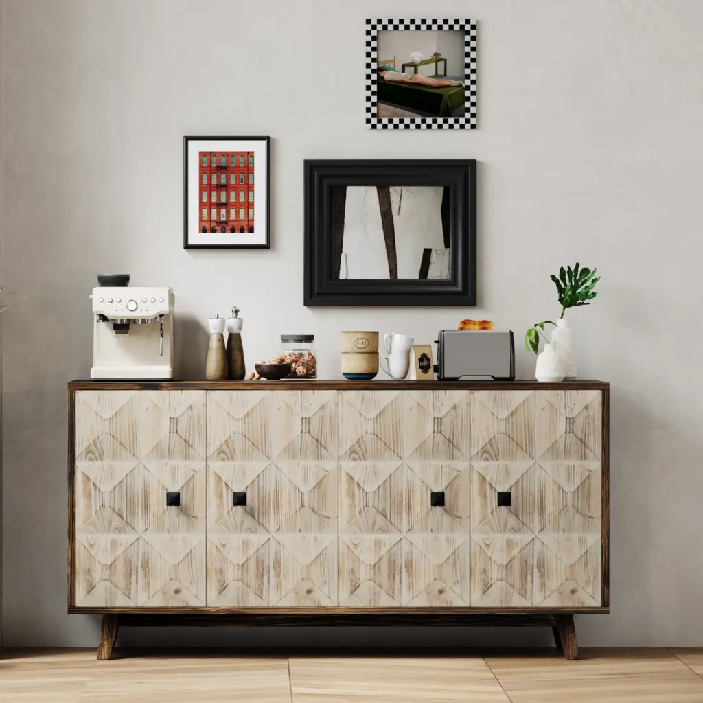 59.84 Inch 4 Doors Vintage Sideboard Freestanding Storage Cabinet rnb