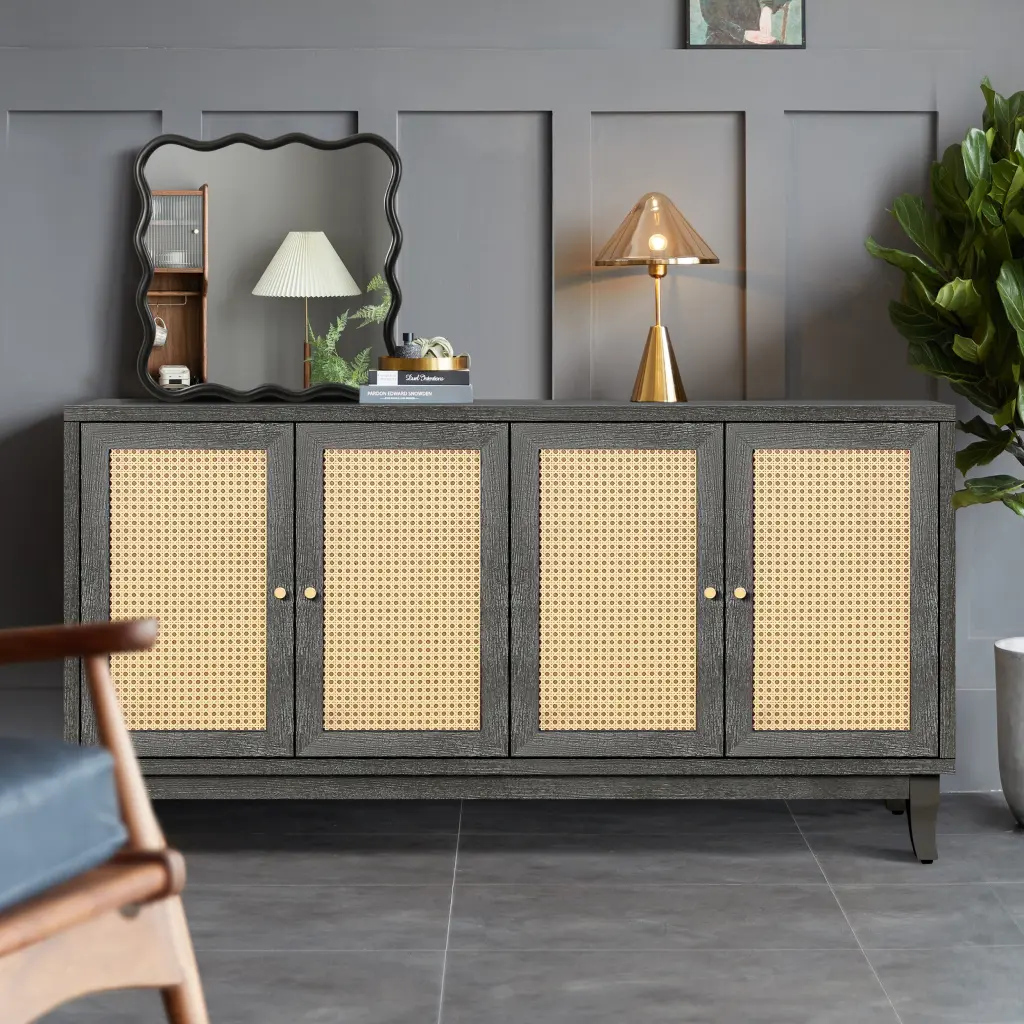 Artisan-made Luxury Grain Panels Rattan Sideboard Buffer Cabinet Storage rnb