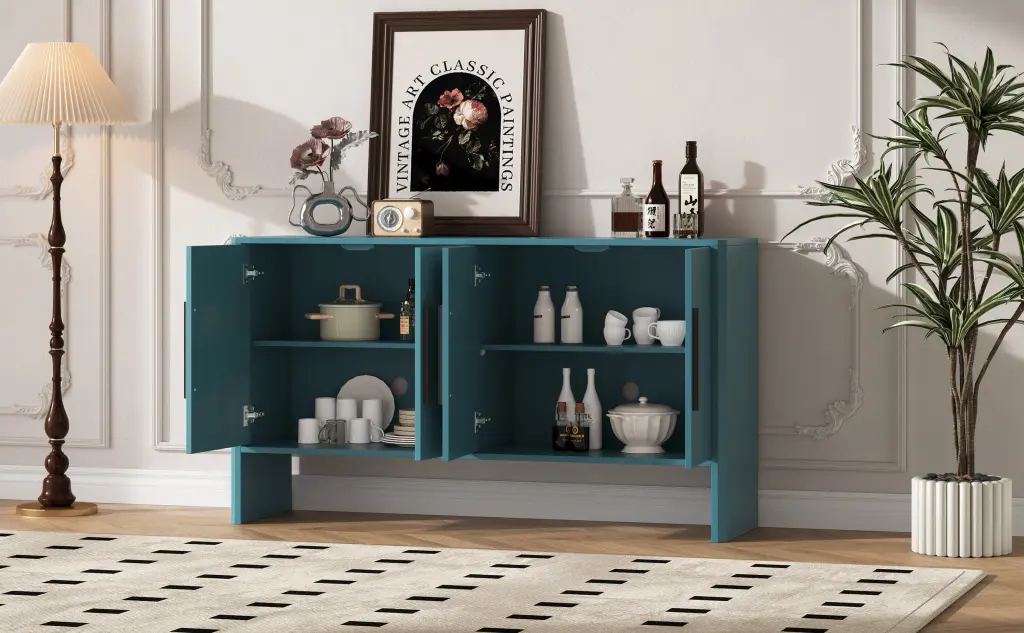 4 Door Large Storage Retro Sideboard Customizable Shelves, Long Console Table Living Room rnb