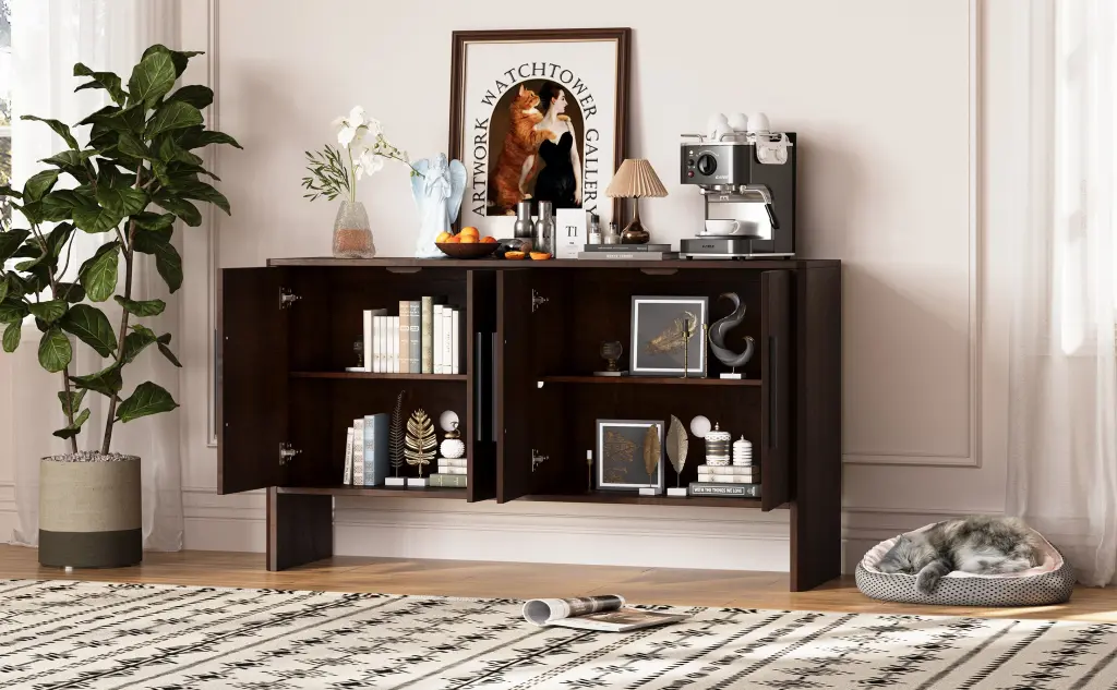 4 Door Large Storage Retro Sideboard Customizable Shelves Long Cabinet rnb