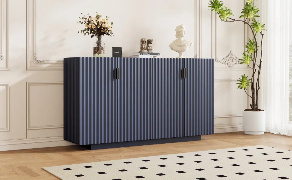 4 Wavy Doors Large Storage Space Sideboard Customizable Shelves trexm