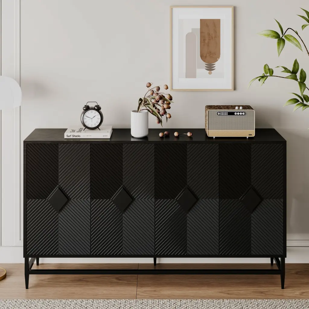 Black Lacquered 4 Door Timber Cabinet Sideboard Buffet Server fs furniture