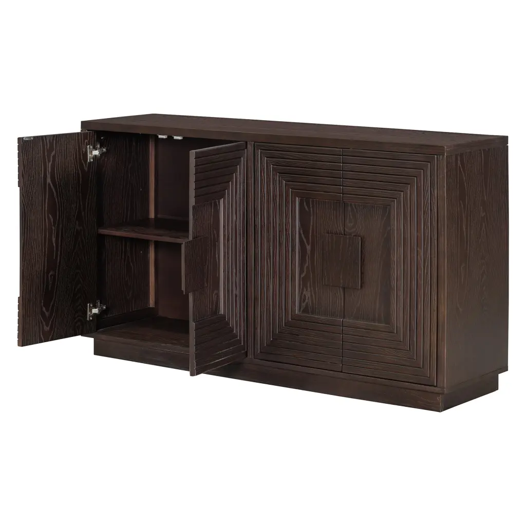 Vintage Distressed 4 Door Sideboard Customizable Shelves And Geometric Design Rustic Storage trexm