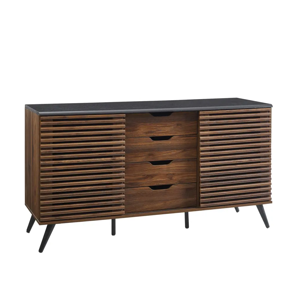 Contemporary Sliding Slat Door Sideboard Ebony Dark Walnut walker edison