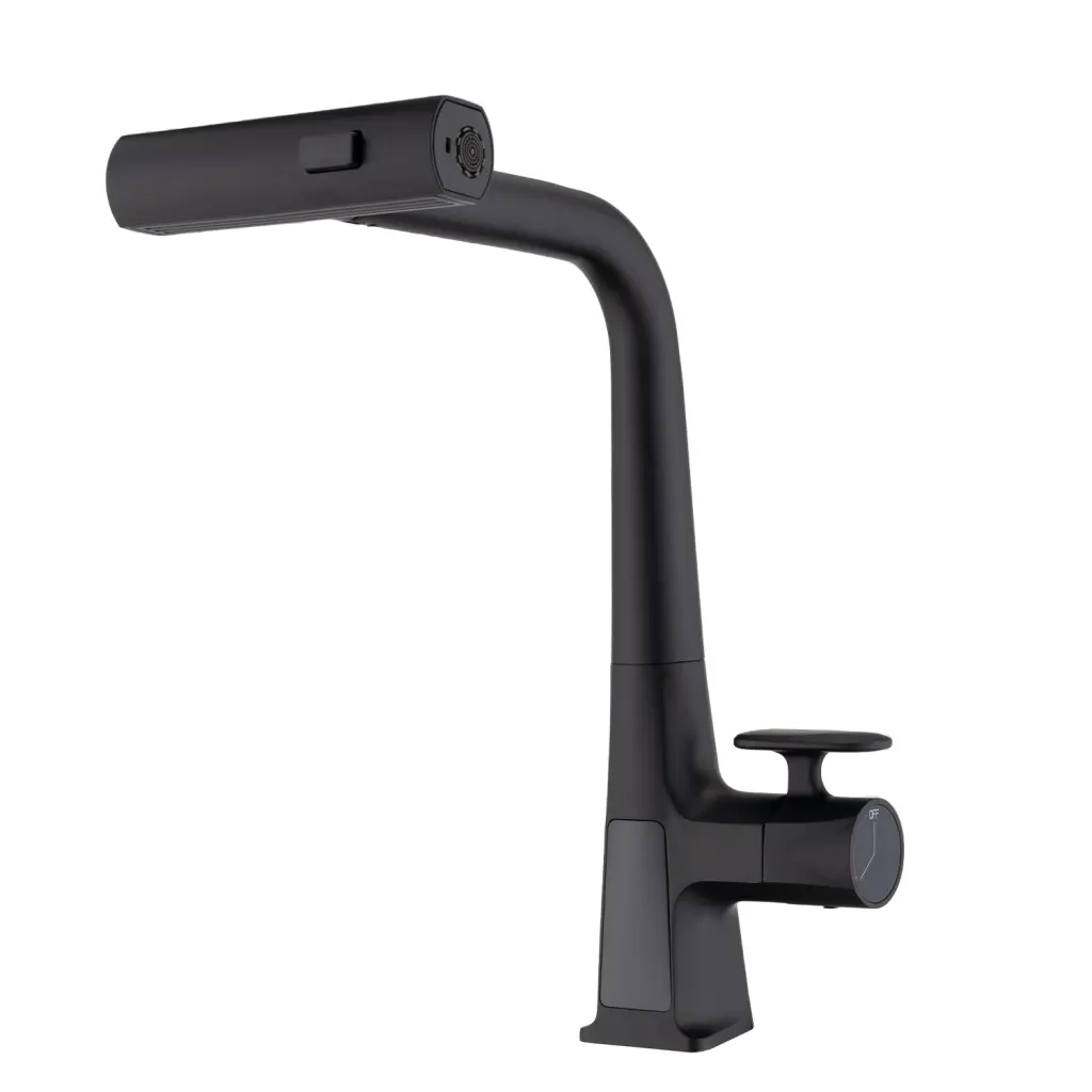 Matte Black Waterfall Kitchen Faucet Temperature Display Single Handle sihua sanitary ware