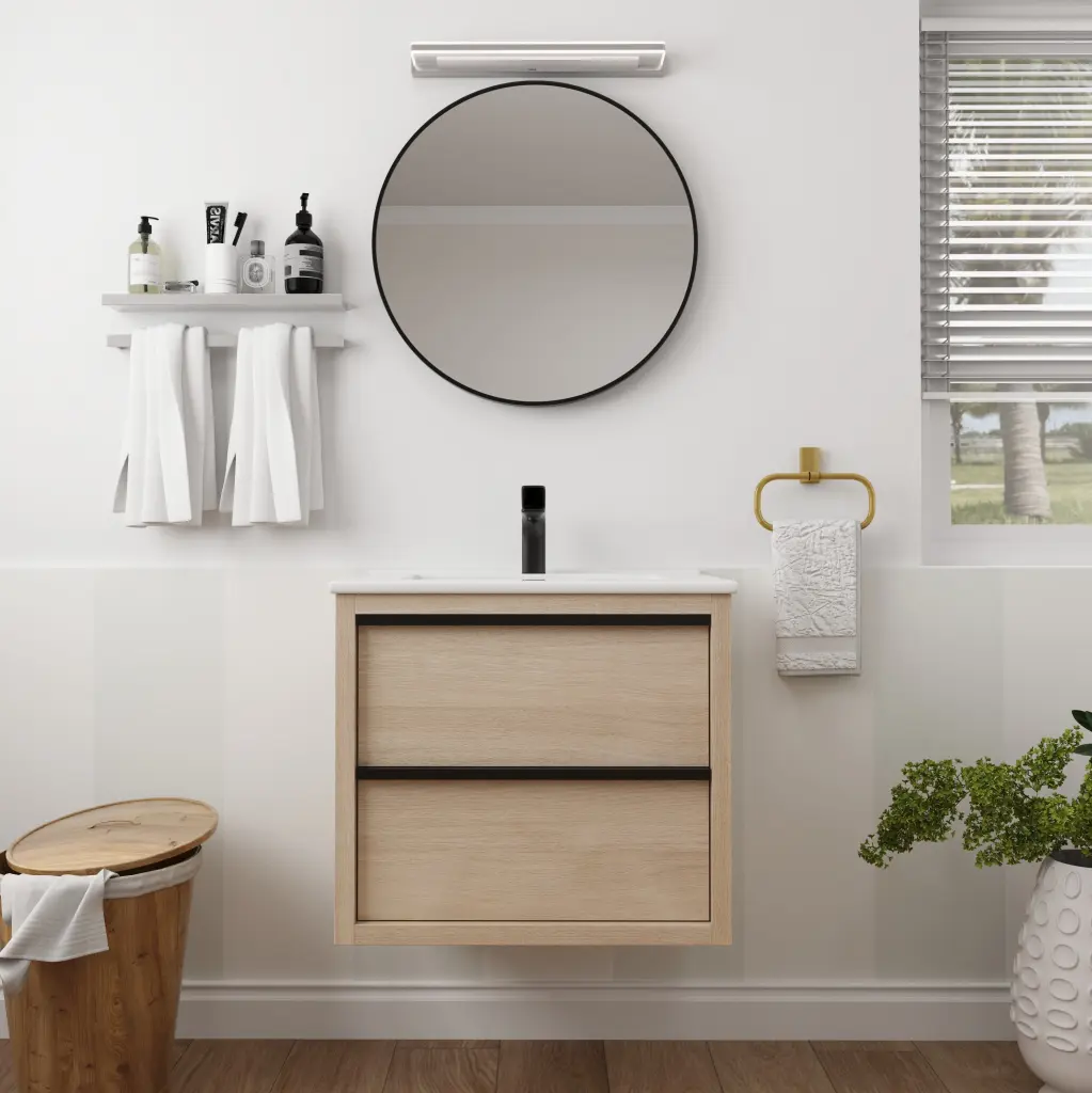 24 Inch Bathroom Vanity 2 Soft Close Drawers and White Porcelain Basin g-lemon