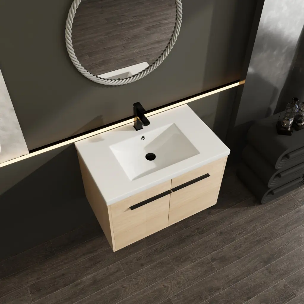 Oak 30 Inch Bathroom Vanity Resin Countertop Sink 2 Door Storage levistar