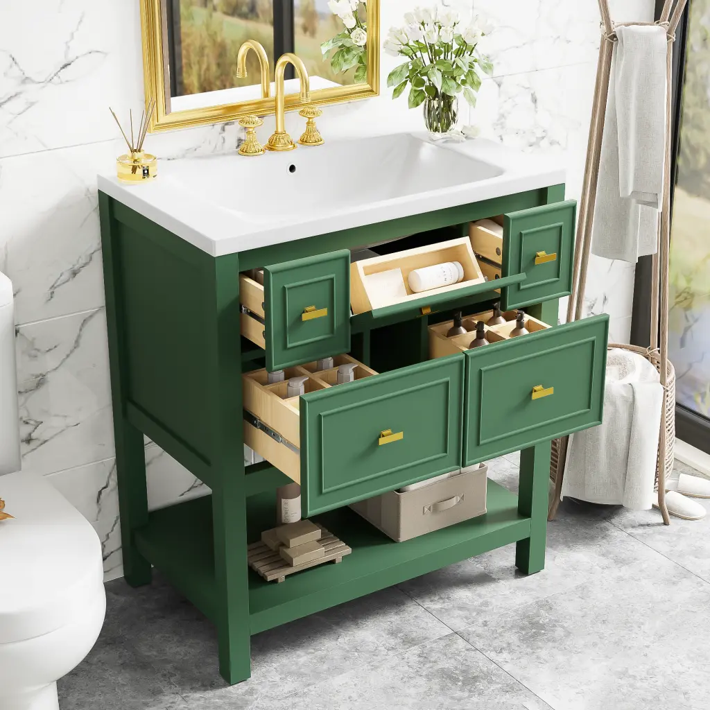 30 Inch Bathroom Vanity Resin Sink Bundle Free Standing Single Vanity mrs