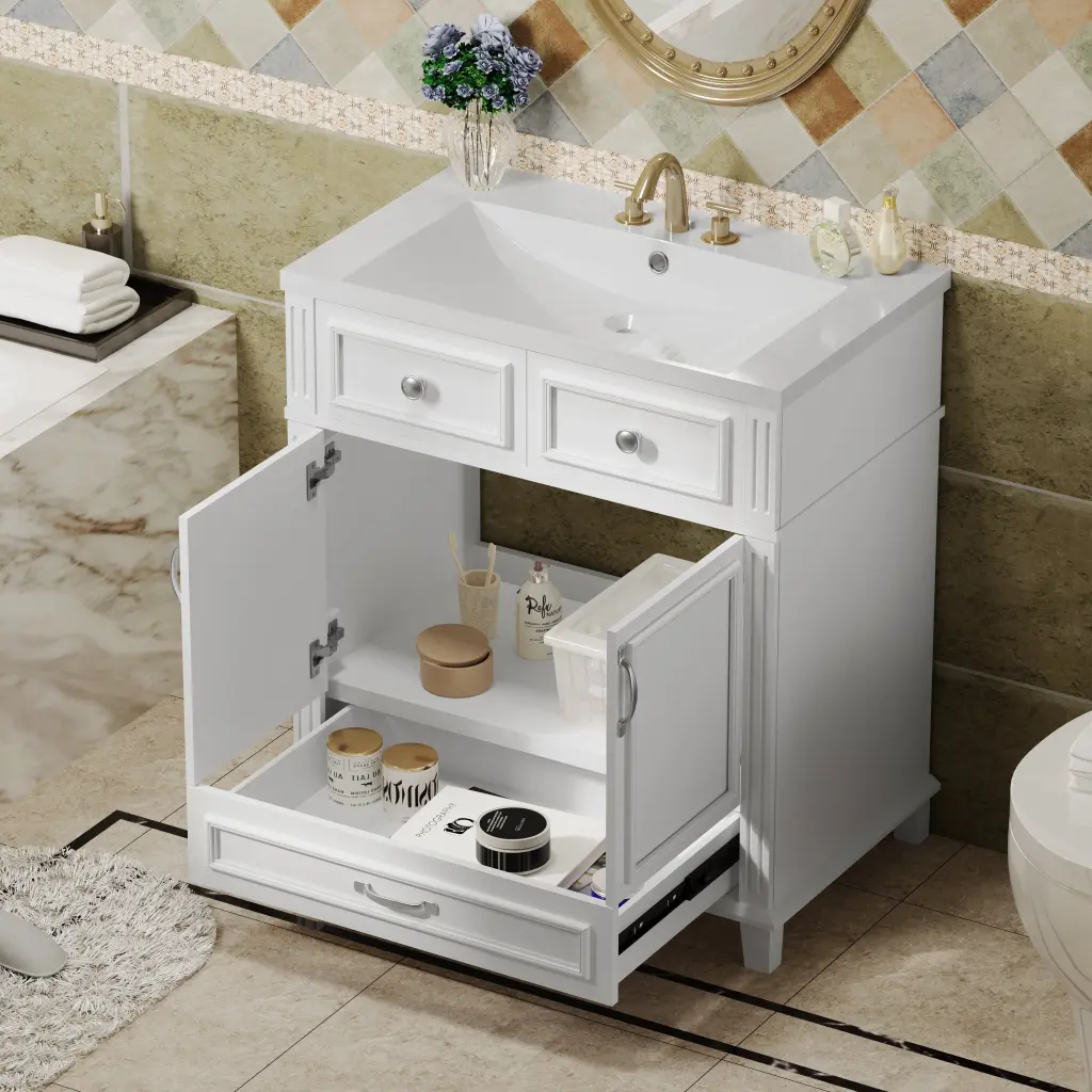 30 Inch Bathroom Vanity Resin Sink, Solid Wood Frame Storage mrs