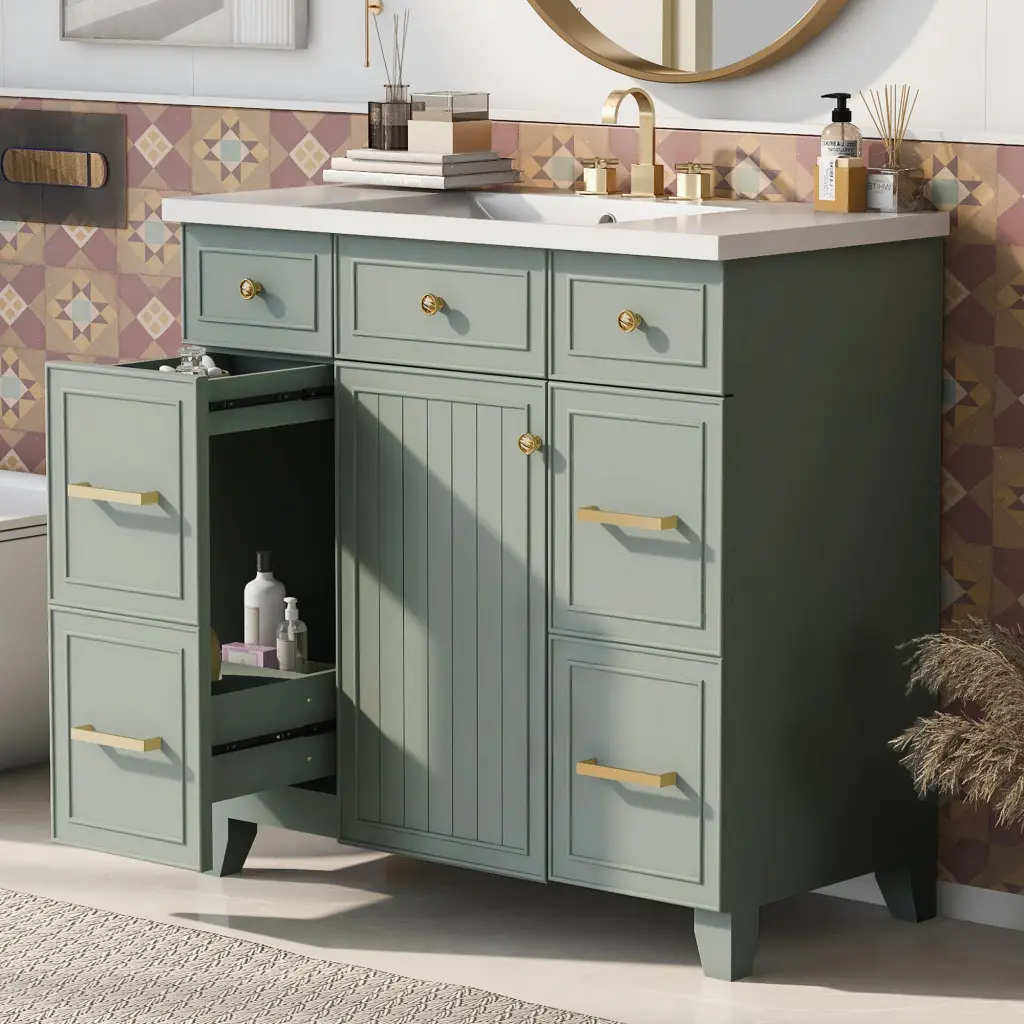 36 Inch Bathroom Vanity Cabinet Sink Top Bundle Set Green Finish rnb