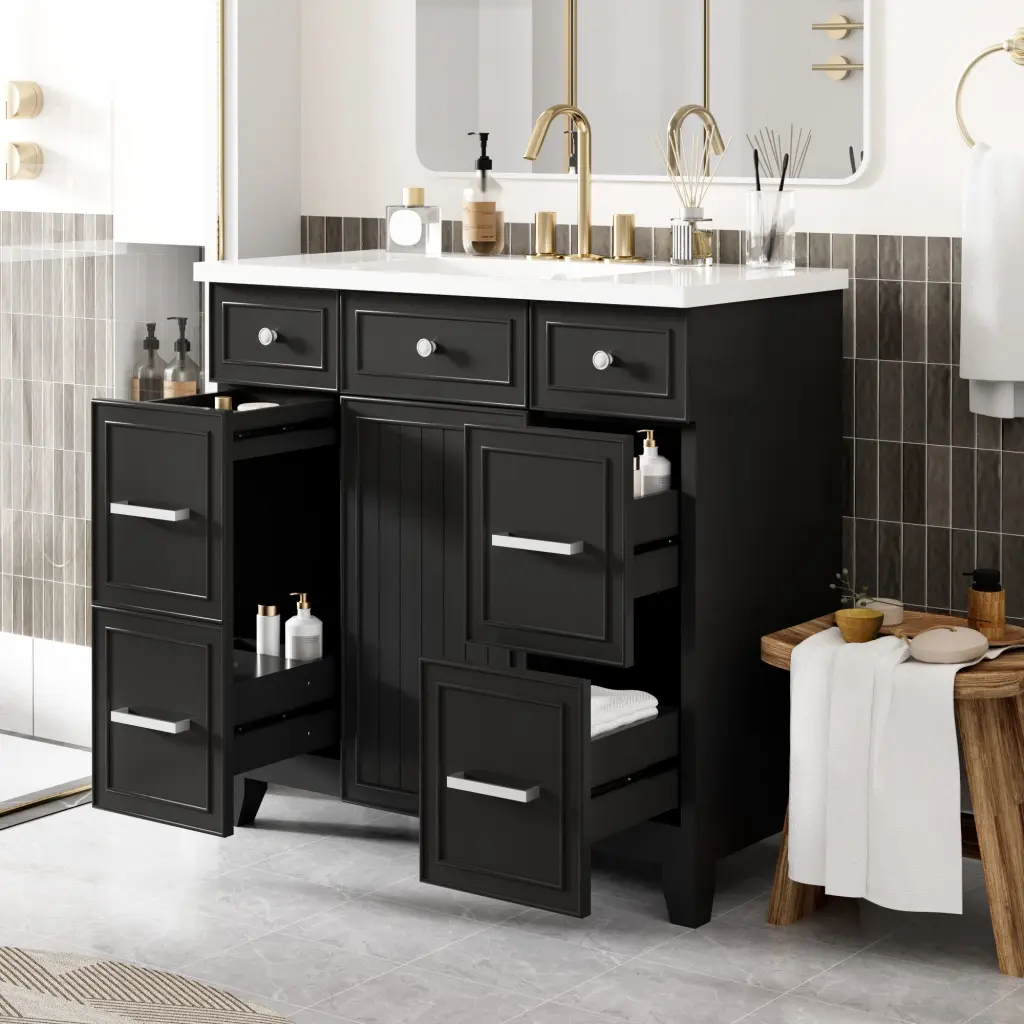 36 Inch Black Bathroom Vanity Cabinet Sink Top Bundle Single Sink rnb