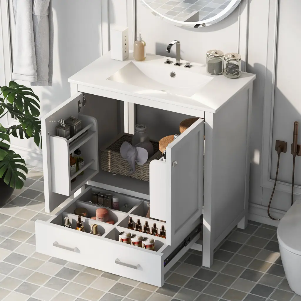 30 Inch White Bathroom Vanity Single Sink Bundle Cabinet Undermount Storage rnb
