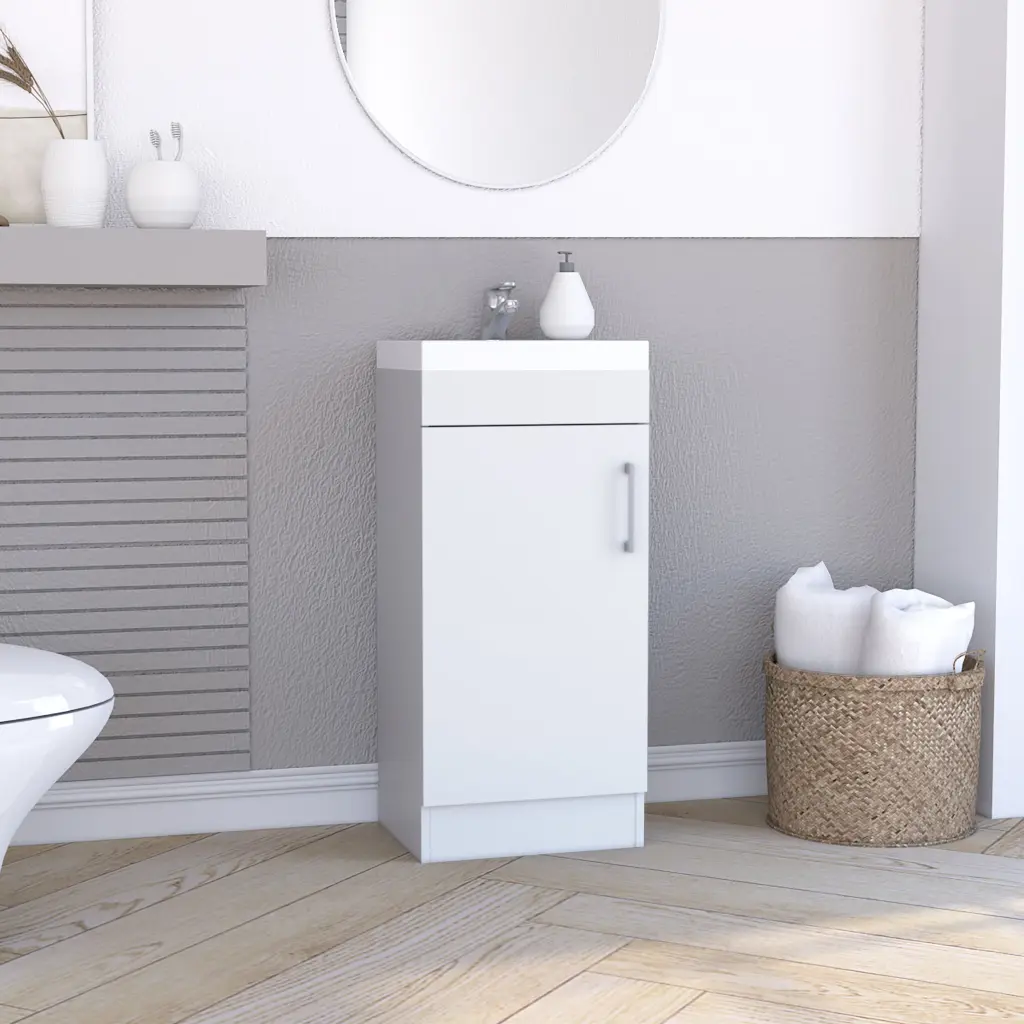 Madrid 16 Inch Bathroom Vanity Single Door Resin Sink and Faucet White rta muebles colombia