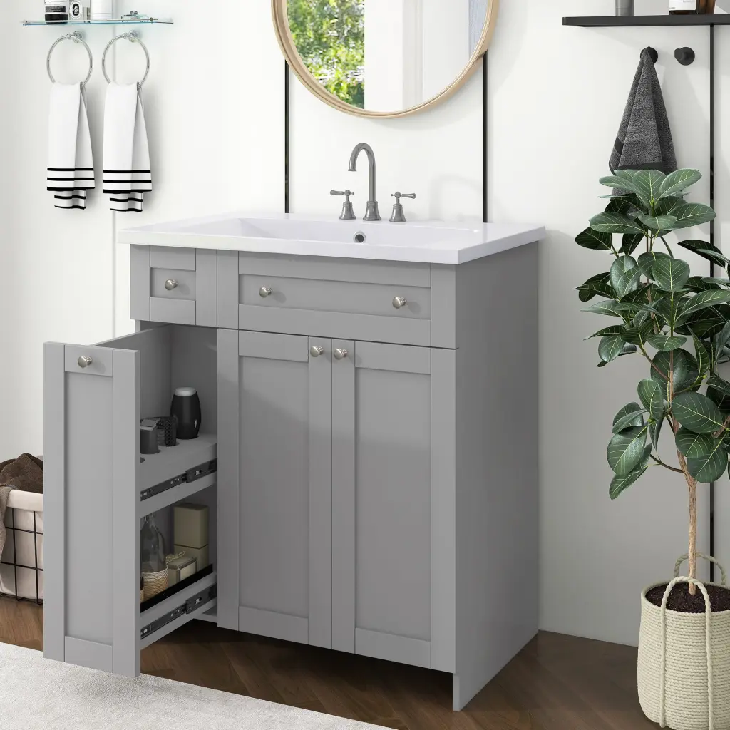 30 Inch Bathroom Vanity Single Sink Grey Cabinet Undermount vstory