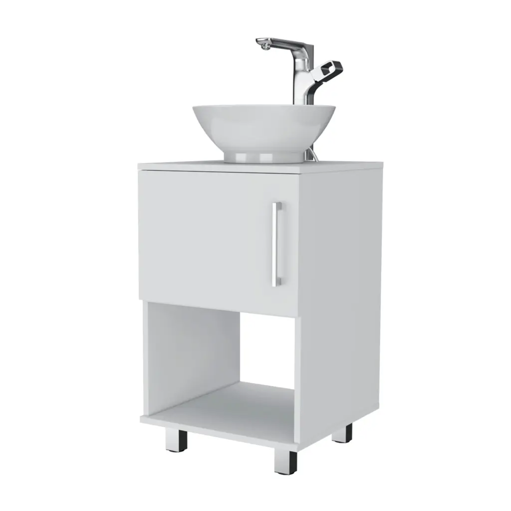 Single Bathroom Vanity One Open Shelf Single Door Cabinet White Finish depot e-shop