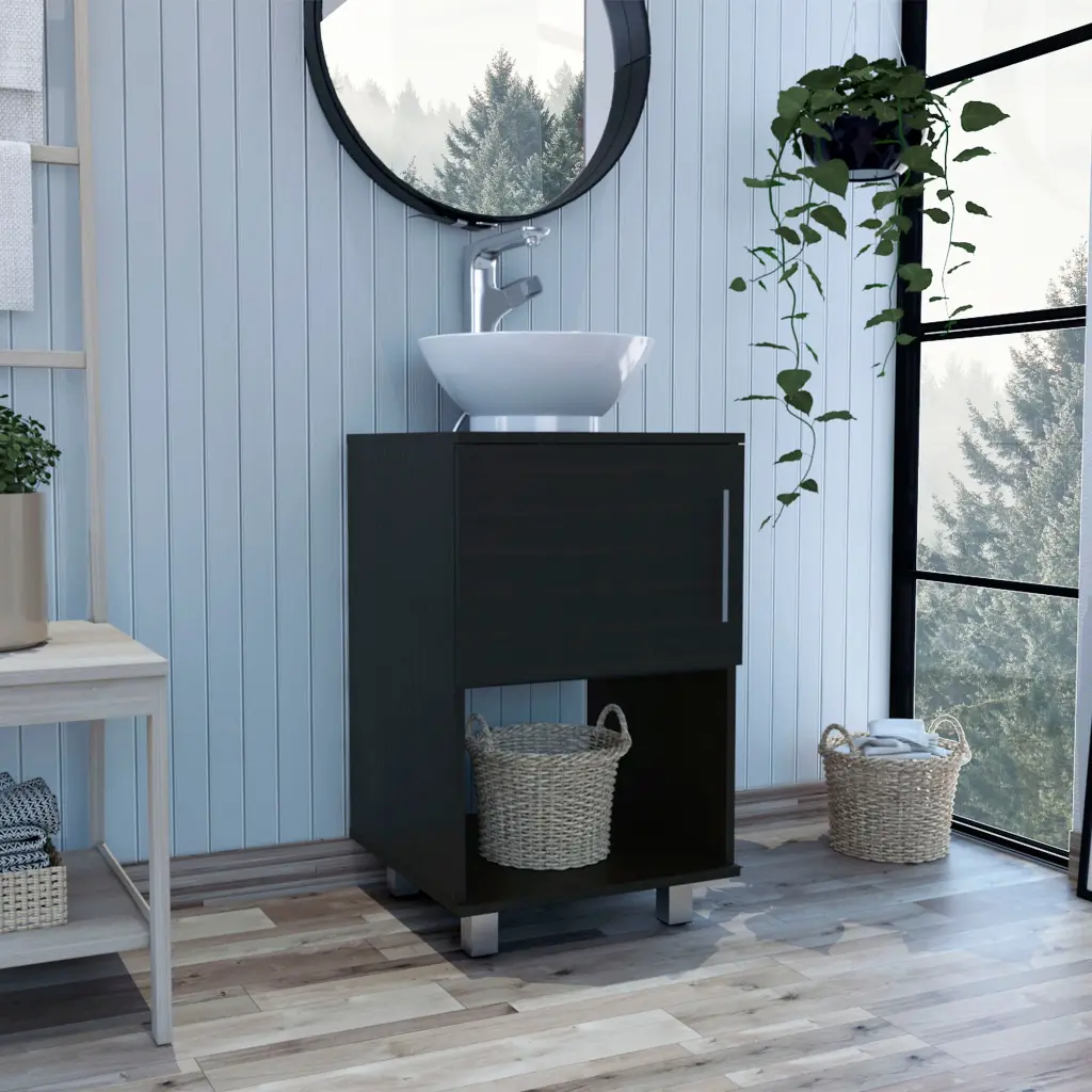 Saybrooke 1 Shelf Single Bathroom Vanity Black Wengue Particle Board Modern furniture max