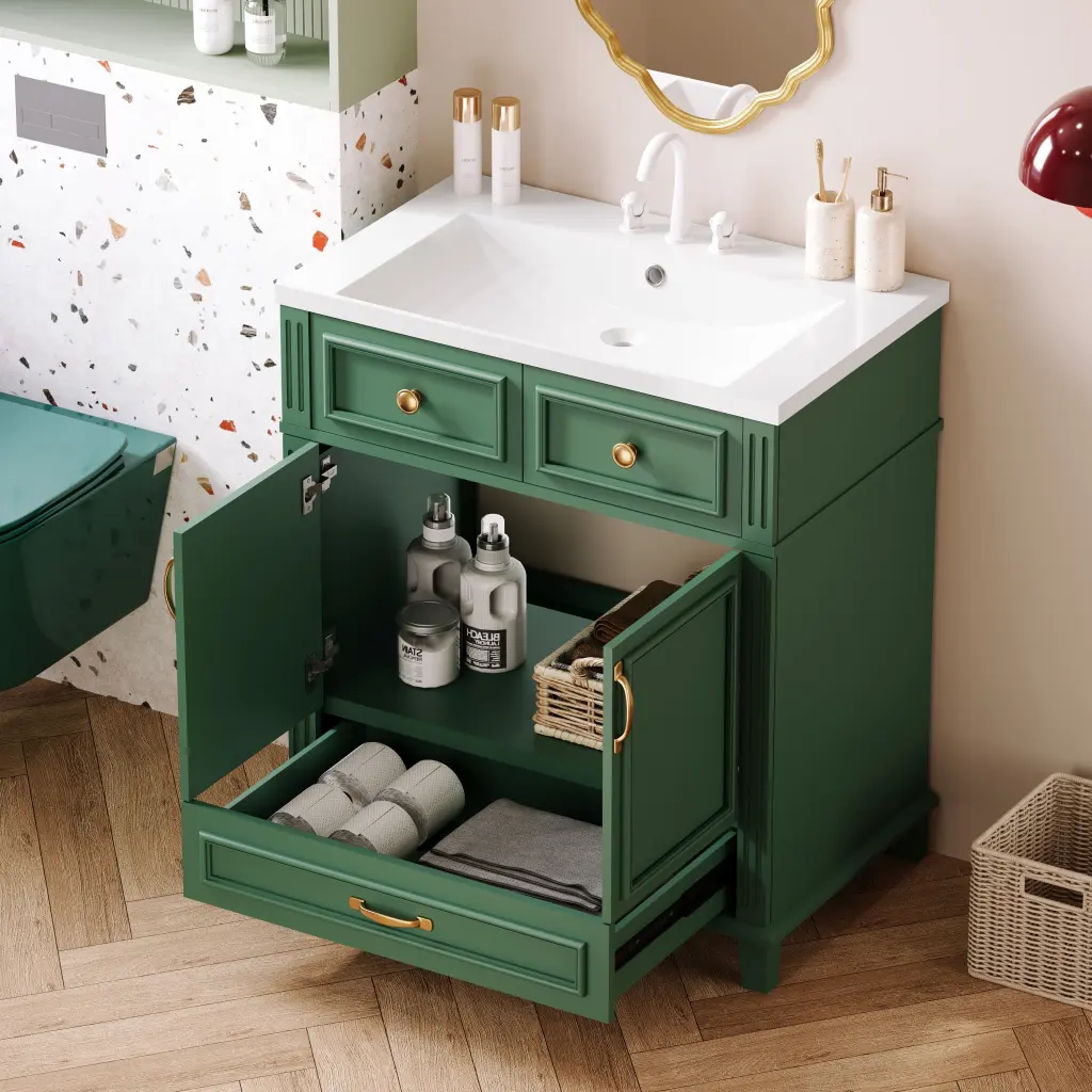30 Inch Bathroom Vanity Resin Sink Solid Timber Frame Storage Cabinet Modern Design mrs
