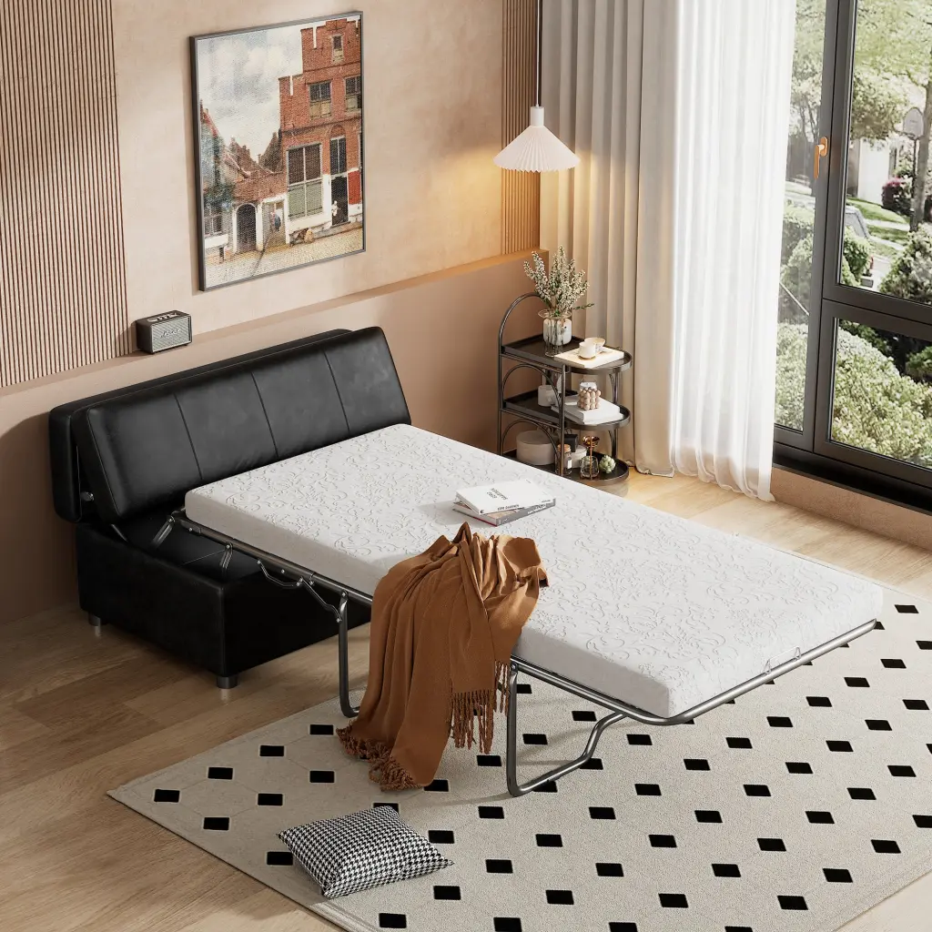 Twin Size Folding Ottoman Sleeper Bed Mattress Convertible Guest Bed rnb