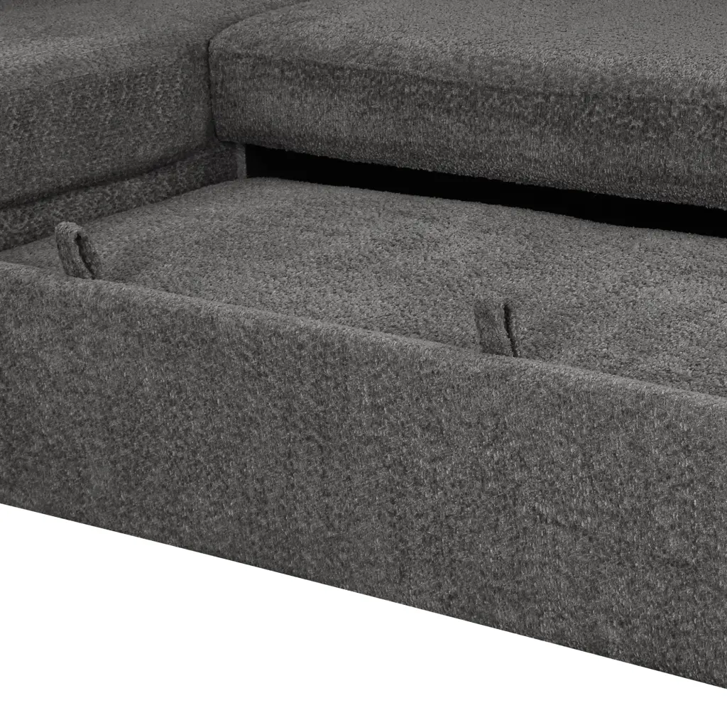 87.7 Inch Convertible Sleeper Sectional Pull Out Sofa Bed Storage Ottoman rnb