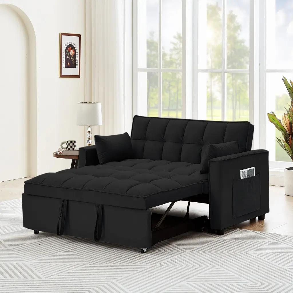 Sleeper Sofa Couch Pull Out Bed 55 Inch Modern Velvet Convertible fj furniture