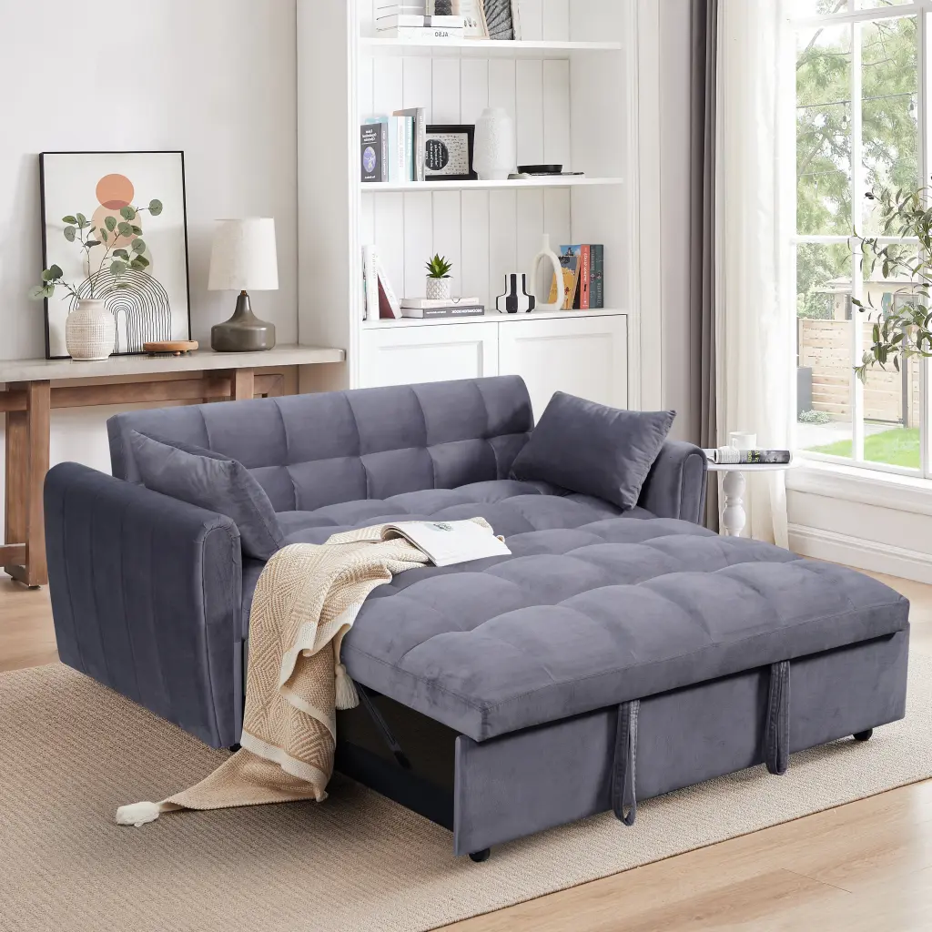 64.9 Inch 3 1 Foldable Large Size Modern Velvet Double Sofa Bed fm home
