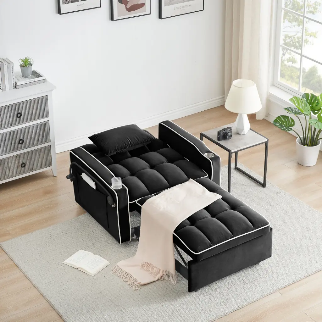 Multi-functional Foldable Sofa Bed 3 Lengths Modern Velvet Sofa Small Spaces fm home