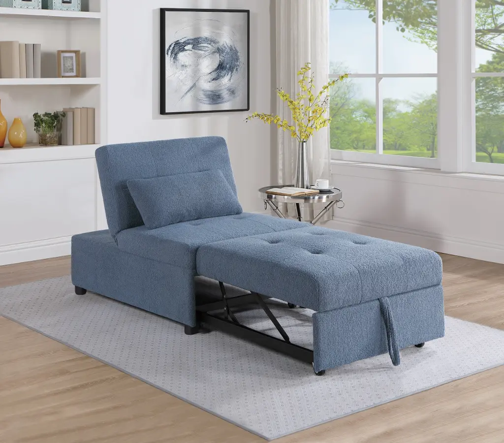 Contemporary Blue Gray Sleeper Sofa Chair Plush Tufted Seat 1 Piece Modern Comfort kanepe