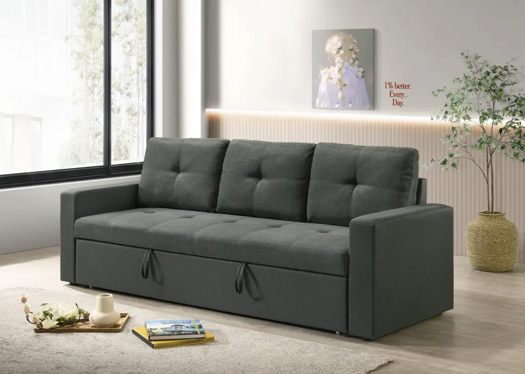 Burleigh 83.5 Inch Dark Gray Fabric Sleeper Sofa Tufted Cushions Living Room lilola home