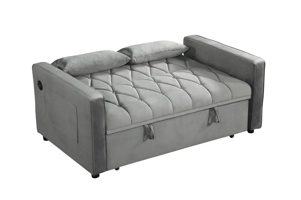 3 1 Sleeper Sofa Couch Bed Twin Size Gray Fabric Convertible relax down