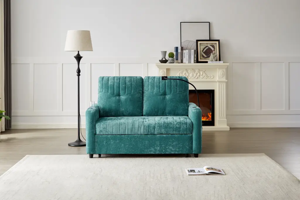 53.9 Inch Modern Loveseat Pull Out Sofa Bed Customizable Backrest Two Seater rnb