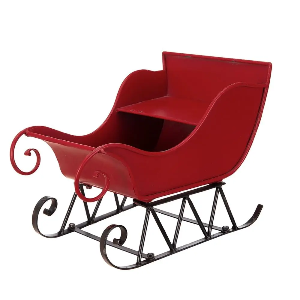 14.5X10X11 Inch Iron Red Black Sleigh Small Distressed Christmas Santa Sled w2078