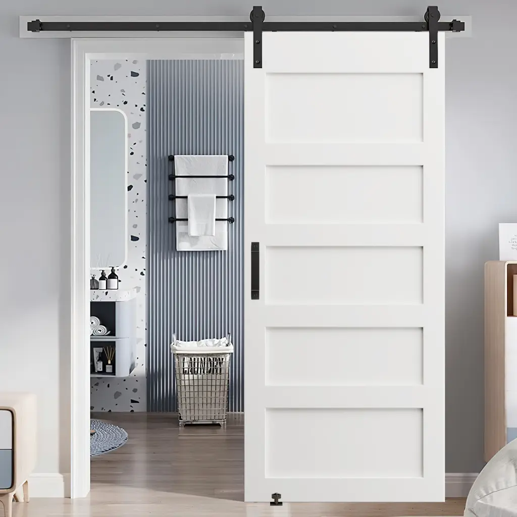 32x84 Inch Five Grid Real Primed Door Slab 6.6Ft Barn Door Sliding Hardware rnb