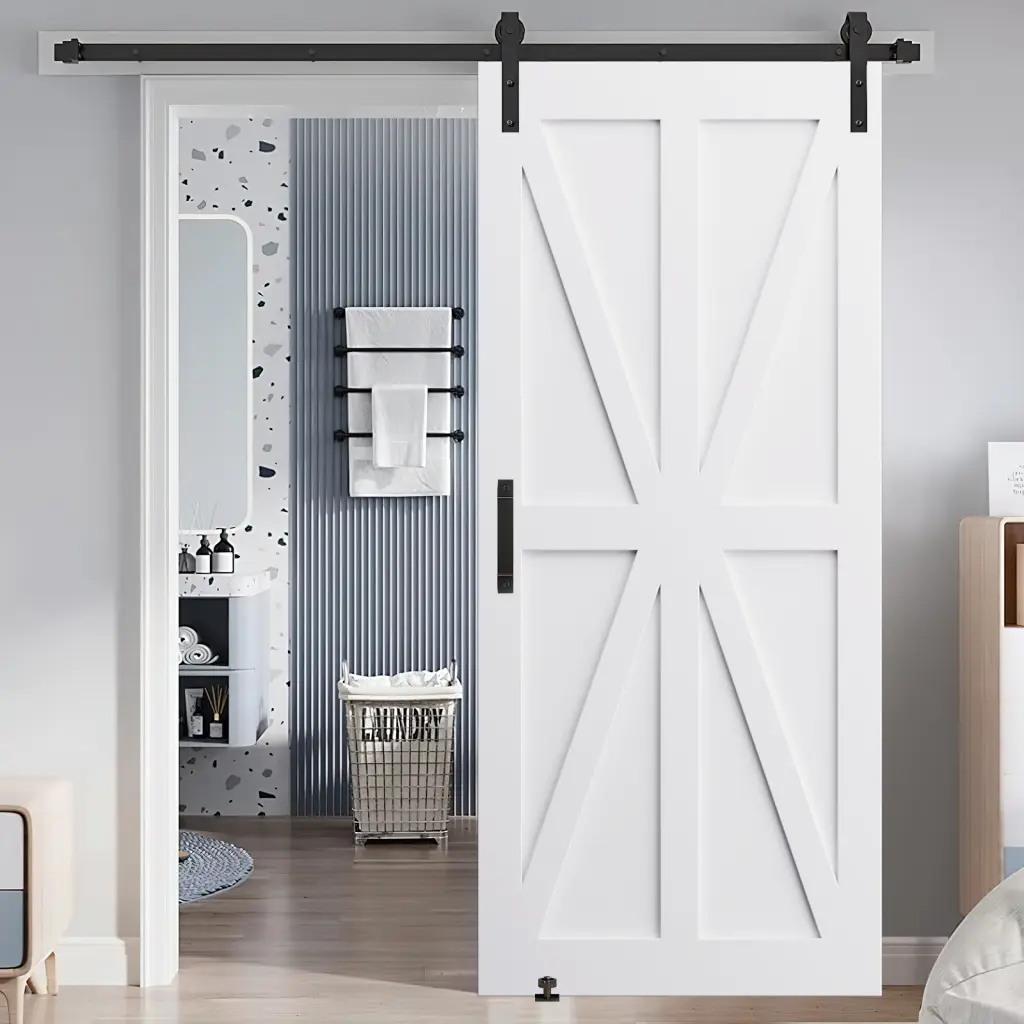 32 X 84 Star Style Real Primed Door Slab 6.6Ft Barn Door Sliding Hardware rnb