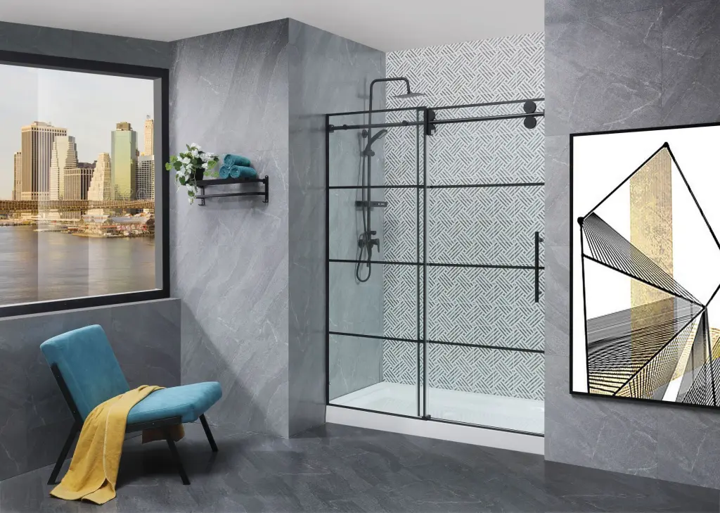Frameless Crystal Shower Door Customizable 56-60 Inch Black Sliding Shower Door bathstore