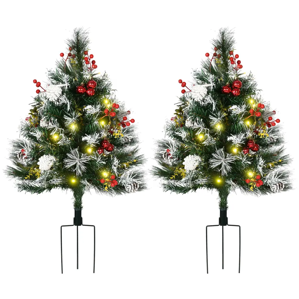 Homcom 2.5 Ft 30" 2 Pack Outdoor Entryway Pre Lit Artificial Christmas Trees Lights aosom business