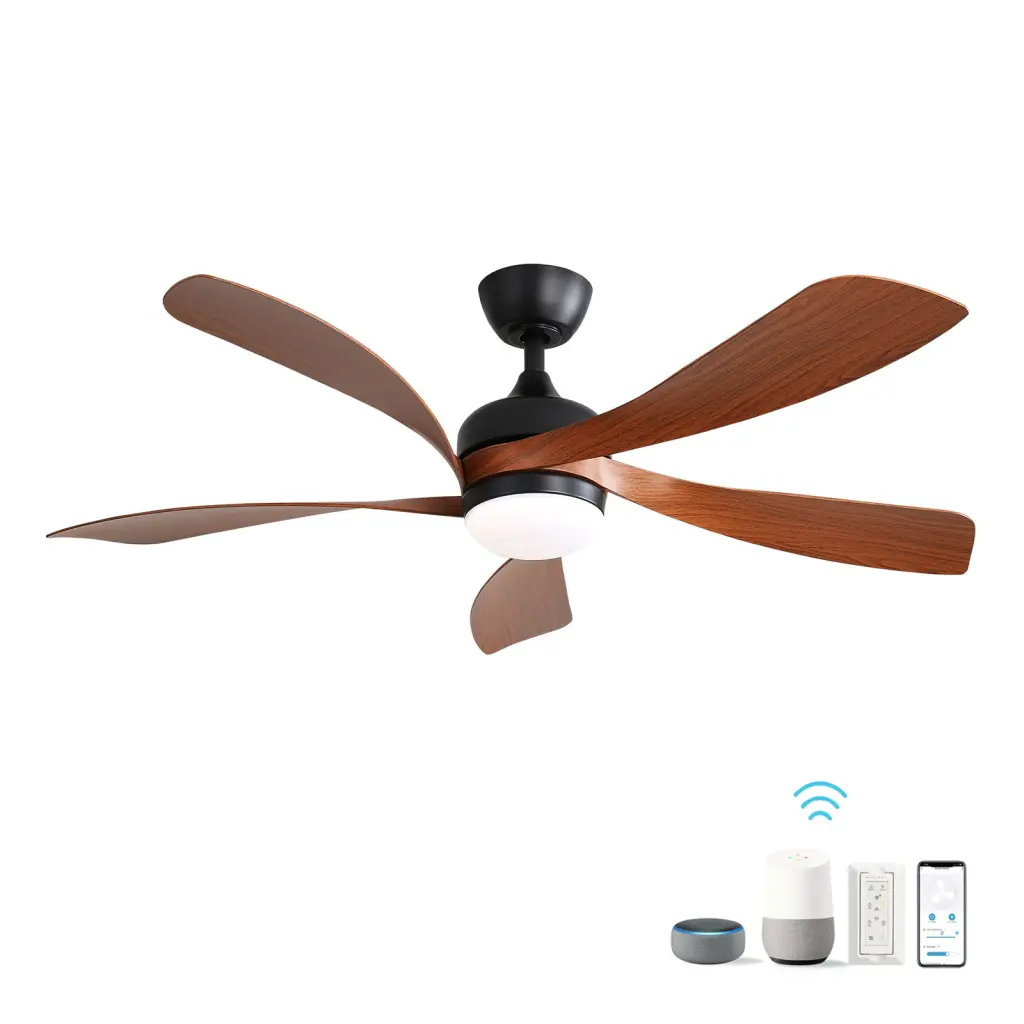 52 Inch Modern Ceiling Fan 3 Hue Dimmable Light And 5 ABS Blades - Intelligent Remote Control