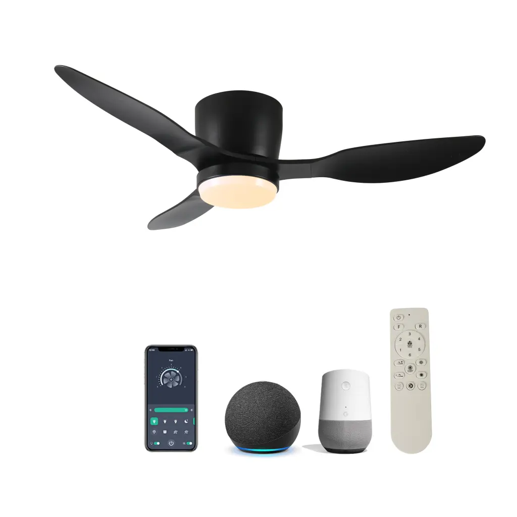 42 Inch Smart Flush Mount Ceiling Fan Lights Remote Quiet DC Motor hc ceiling fan with light