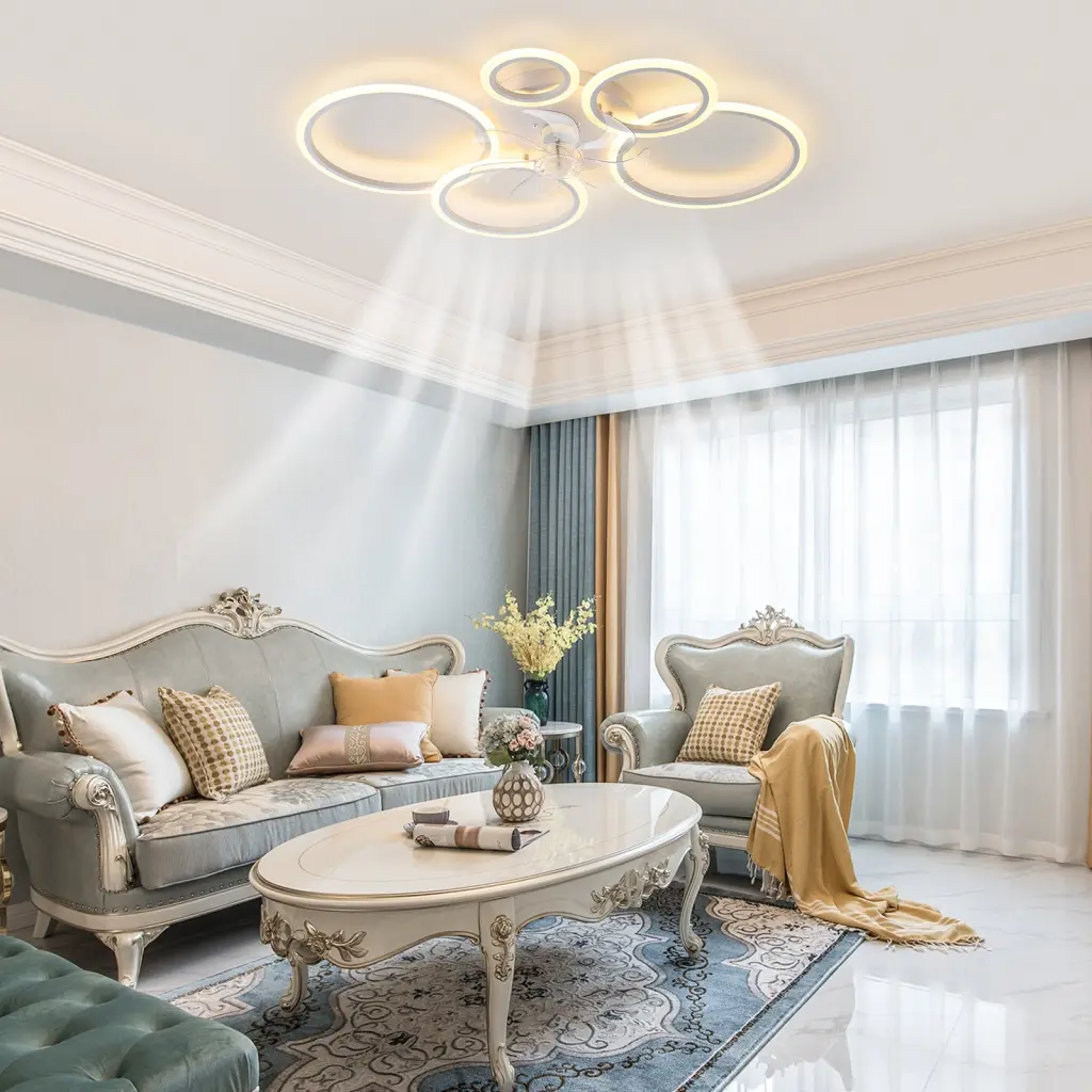 39 Inch White Ceiling Fan Lights Remote and App Regulation w1962 seehui lighting