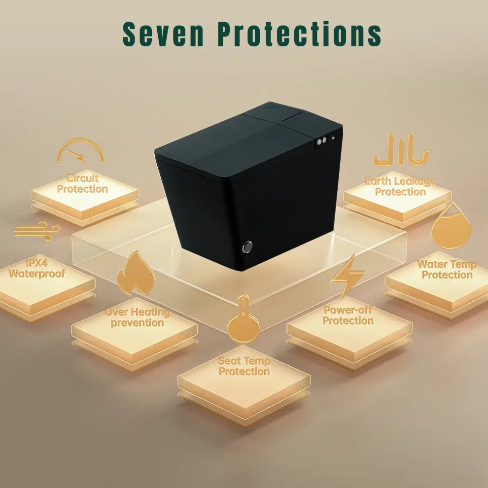 Black Square Smart Toilet Built- Tank and Remote Control Modern Bathroom bathroomware