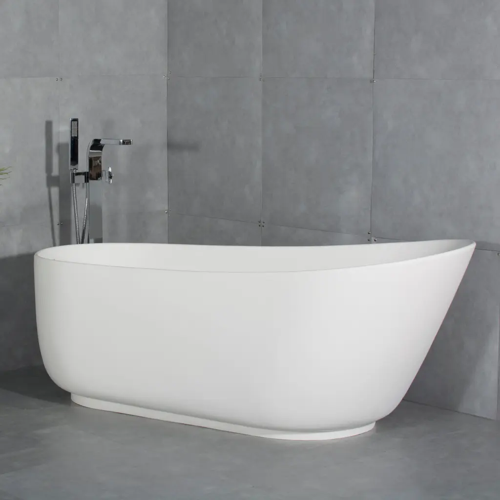67 Inch Solid Surface Marble Resin Oval Shape Soaking Bathtub Overflow Drain miiyon
