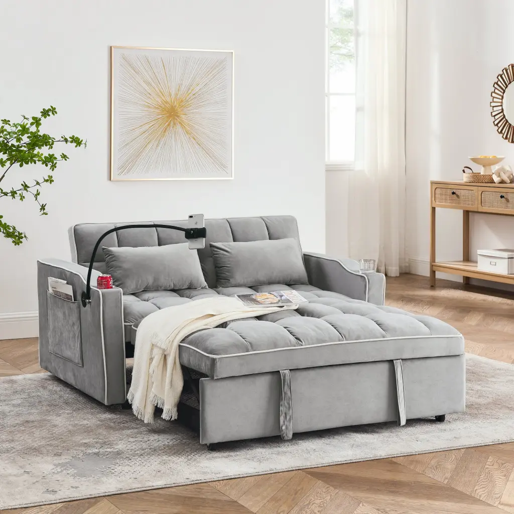 55.51 Inch Multi Functional Collapsible Sofa Bed 3 Lengths Modern Living angela
