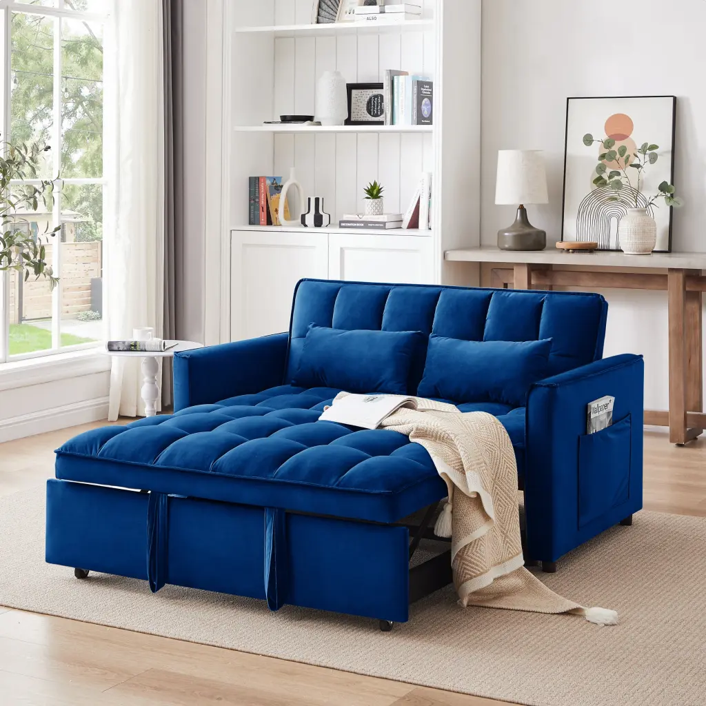 55.1 Inch 3 1 Convertible Sofa Bed Modern Velvet Double Sofa Futon fm home